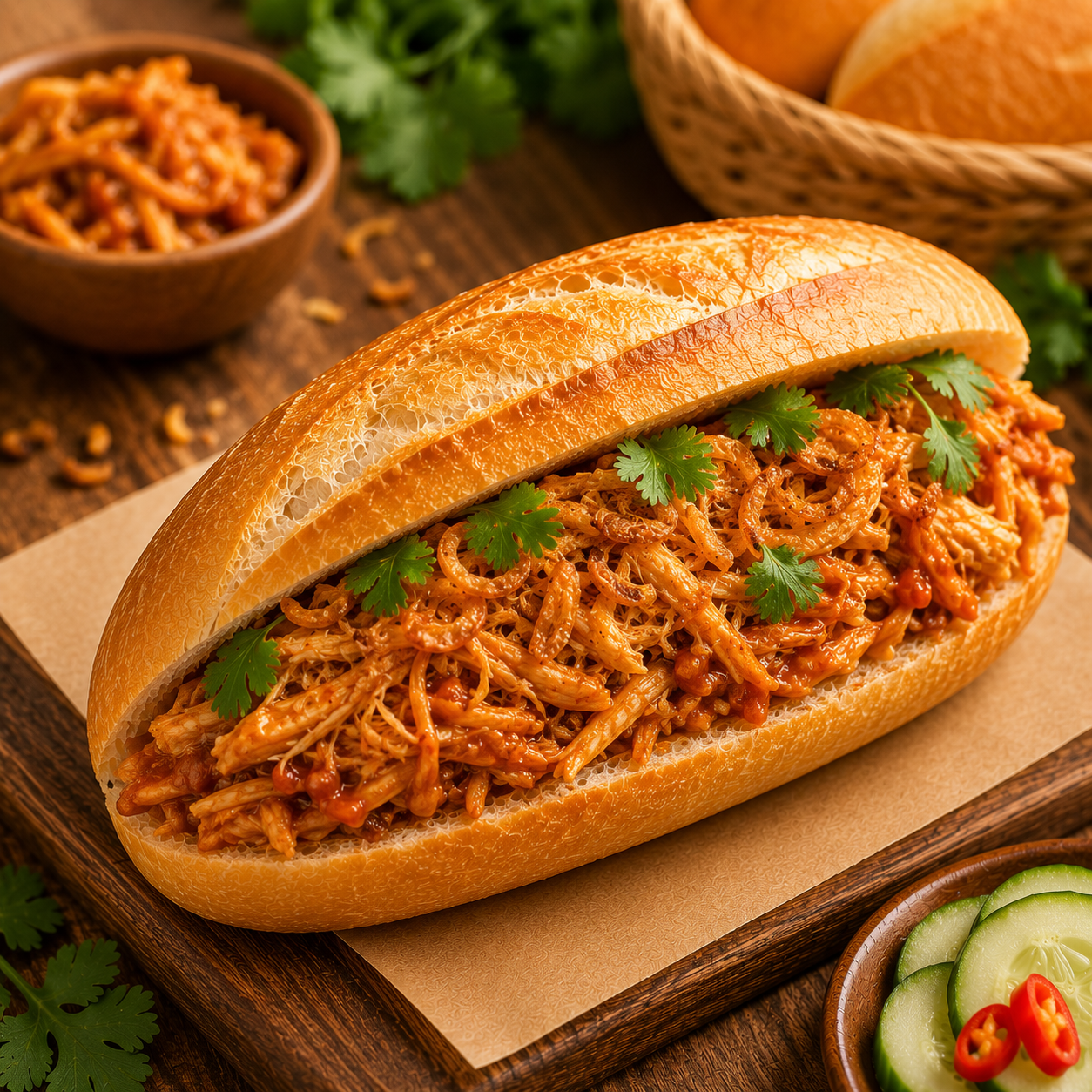 Bánh mì gà xé đậm xốt
